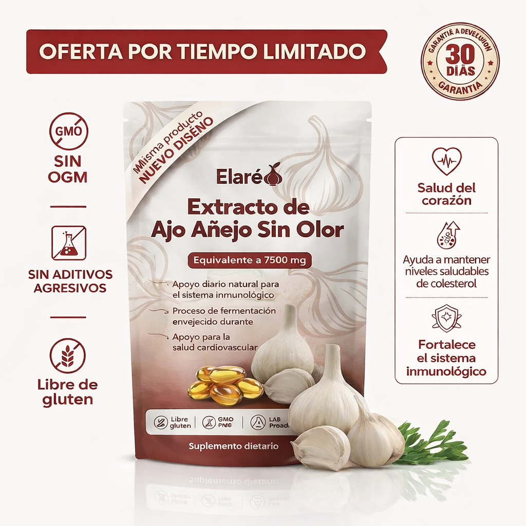 Extracto de Ajo Añejo – 7500 mg Cápsulas Blandas Sin Olor