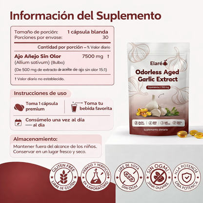 Extracto de Ajo Añejo – 7500 mg Cápsulas Blandas Sin Olor