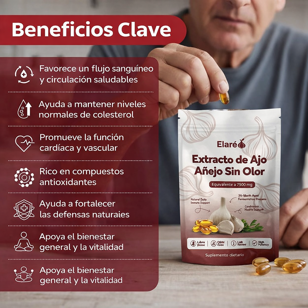 Extracto de Ajo Añejo – 7500 mg Cápsulas Blandas Sin Olor
