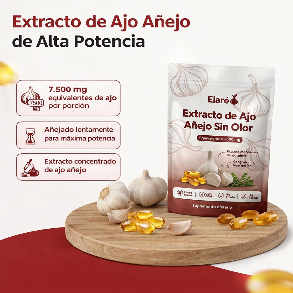 Extracto de Ajo Añejo – 7500 mg Cápsulas Blandas Sin Olor