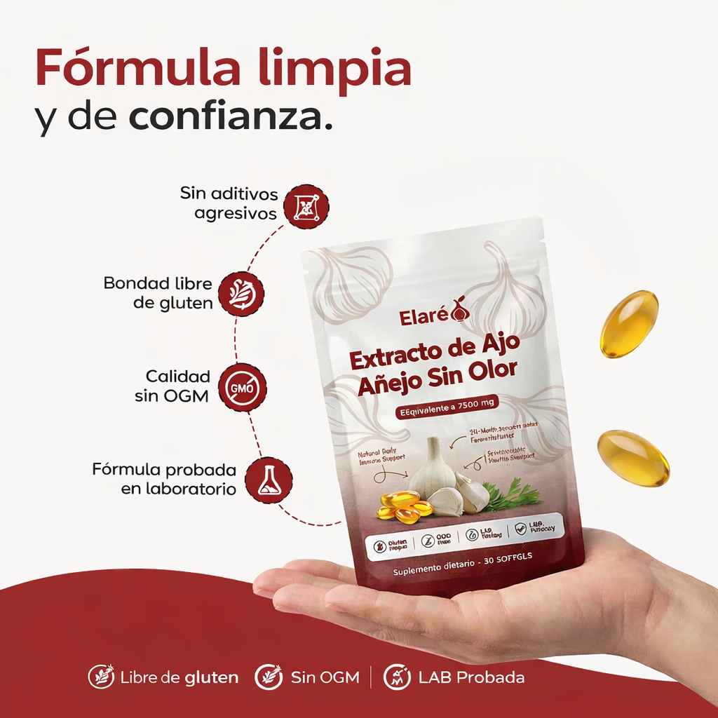 Extracto de Ajo Añejo – 7500 mg Cápsulas Blandas Sin Olor